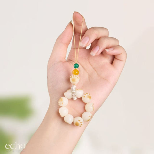 Natural Stone Cat Paw Phone Charm • Cute Crystal Bag Pendant