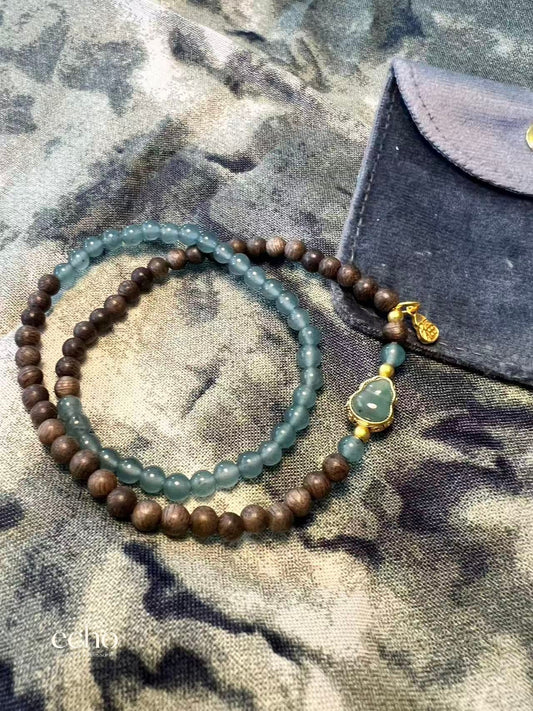 Jade & Agarwood Beaded Bracelet • Chinese Oriental Style