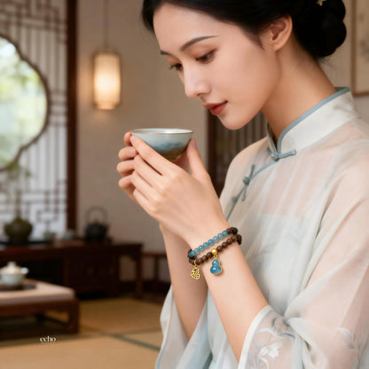 Jade & Agarwood Beaded Bracelet • Chinese Oriental Style
