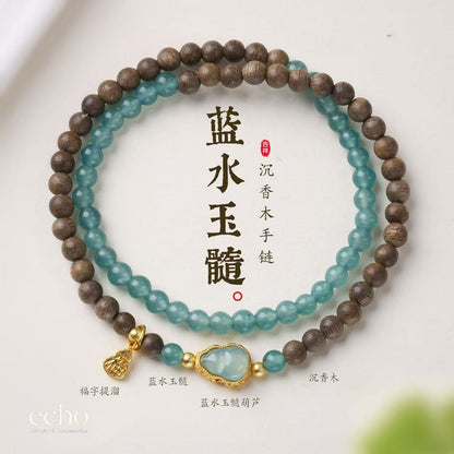 Jade & Agarwood Beaded Bracelet • Chinese Oriental Style