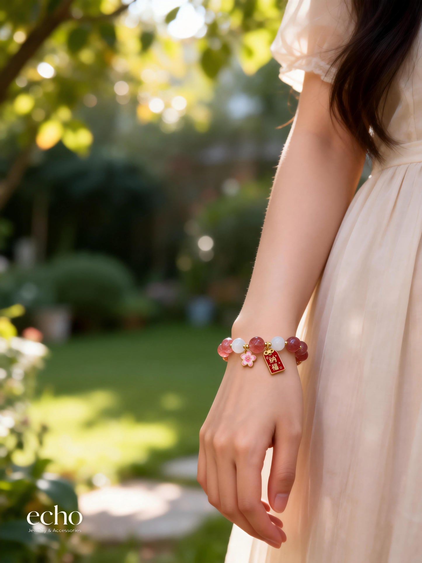 Garnet & Jade Beaded Bracelet