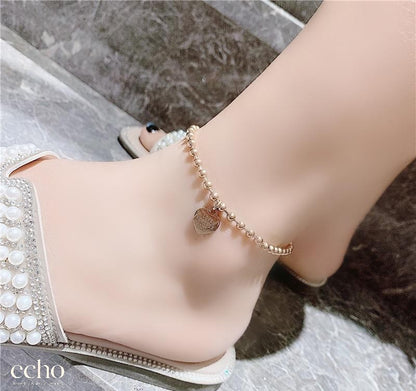 Gold Beaded Anklet with Pendant • Dainty Fashion Ankle Bracelet