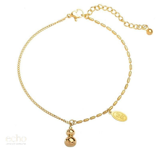 Gold Tone Anklet with Gourd Pendant • Chinese Lucky Jewelry