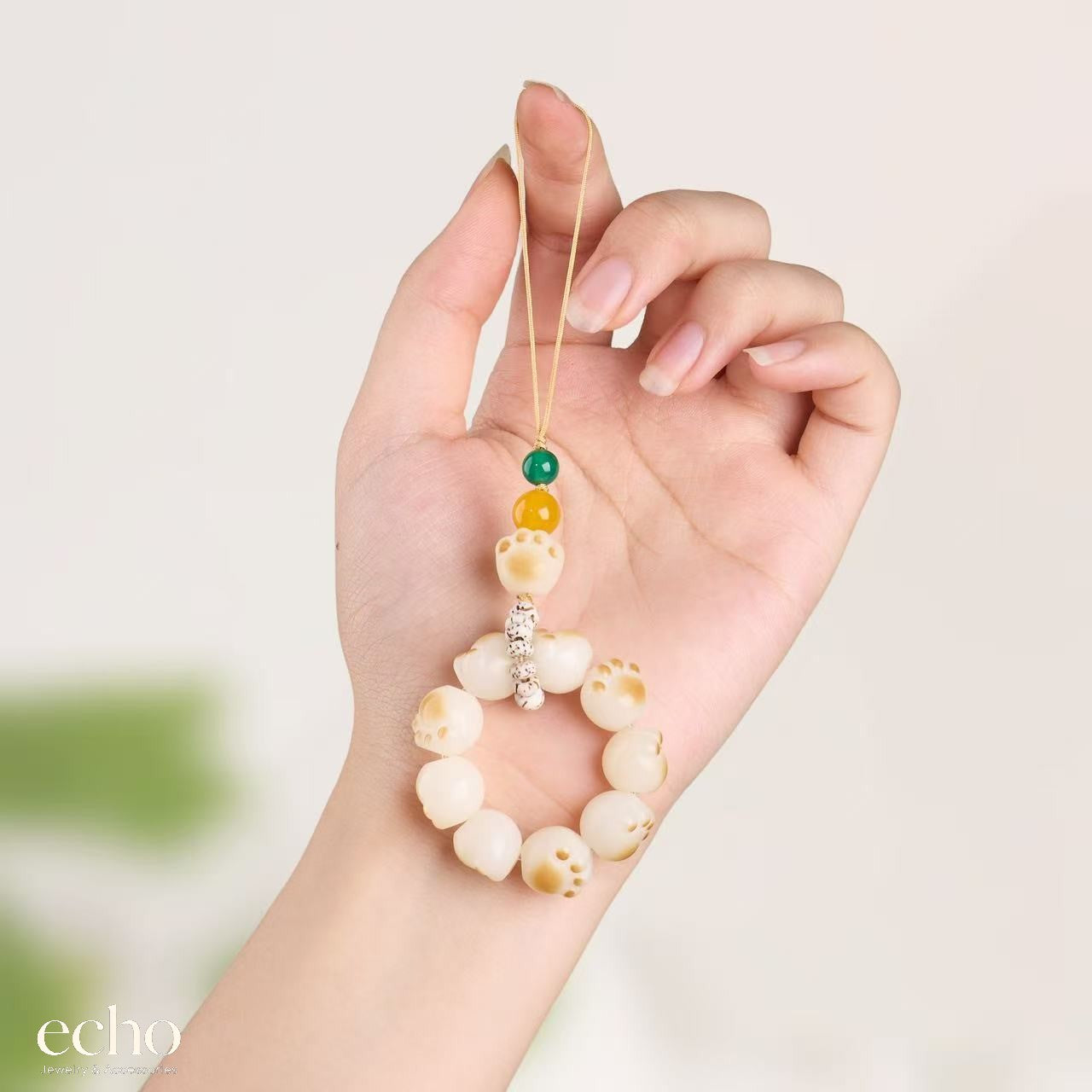 Natural Stone Cat Paw Phone Charm • Cute Crystal Bag Pendant
