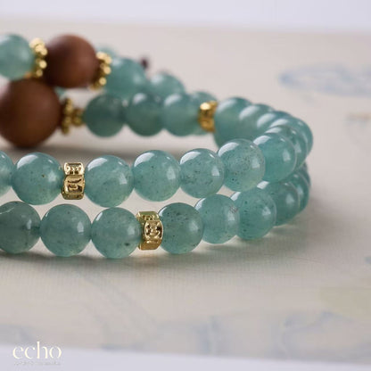 Natural Blue Jade Agarwood Two-Circle Beaded Bracelet with Lucky Pendant