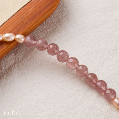 Pink Garnet & Pearl Double Layer Bracelet • Chinese Lucky Jewelry