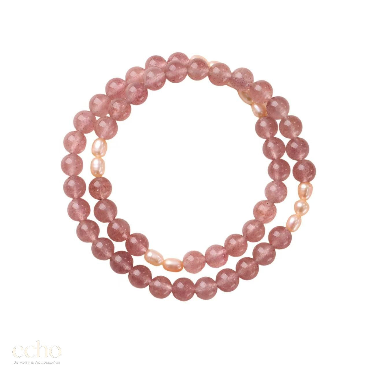 Pink Garnet & Pearl Double Layer Bracelet • Chinese Lucky Jewelry