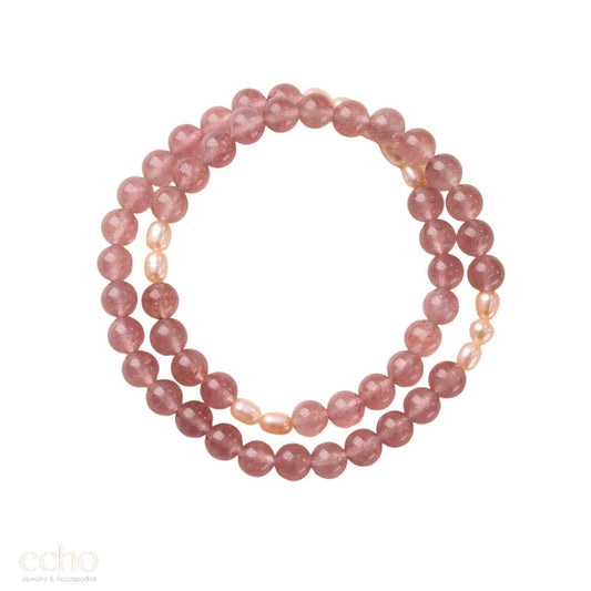 Pink Garnet & Pearl Double Layer Bracelet • Chinese Lucky Jewelry