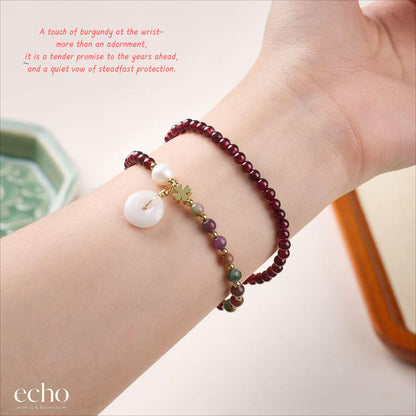 Chinese Style Garnet & Colorful Natural Stone Bracelet with Lucky Pendant