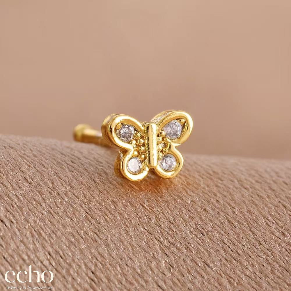 Gold CZ Crystal Nose Stud • Pierced Gold Tiny Nose Ring