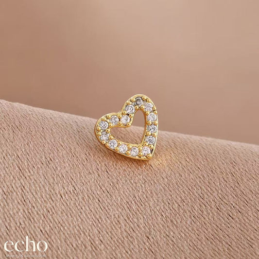 Gold Tone Heart Shaped CZ Stud Nose Pin