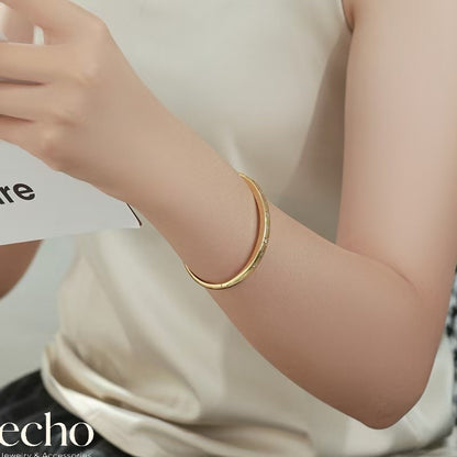 Gold Fixed Closed Cuff Bangle • Crystal Paved Metal Bracelet