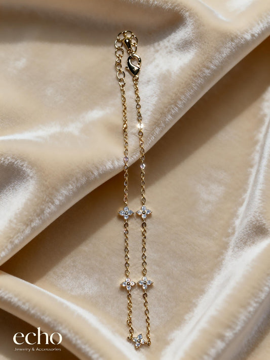 Gold Dainty Flower Rhinestone Anklet