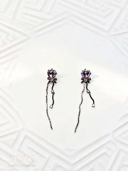 Silver Pendant Earrings with Amethyst Stone