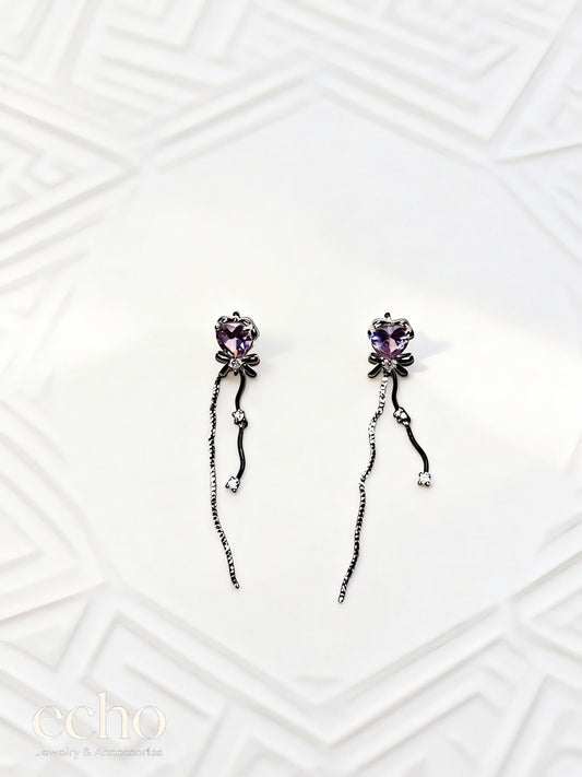 Silver Pendant Earrings with Amethyst Stone