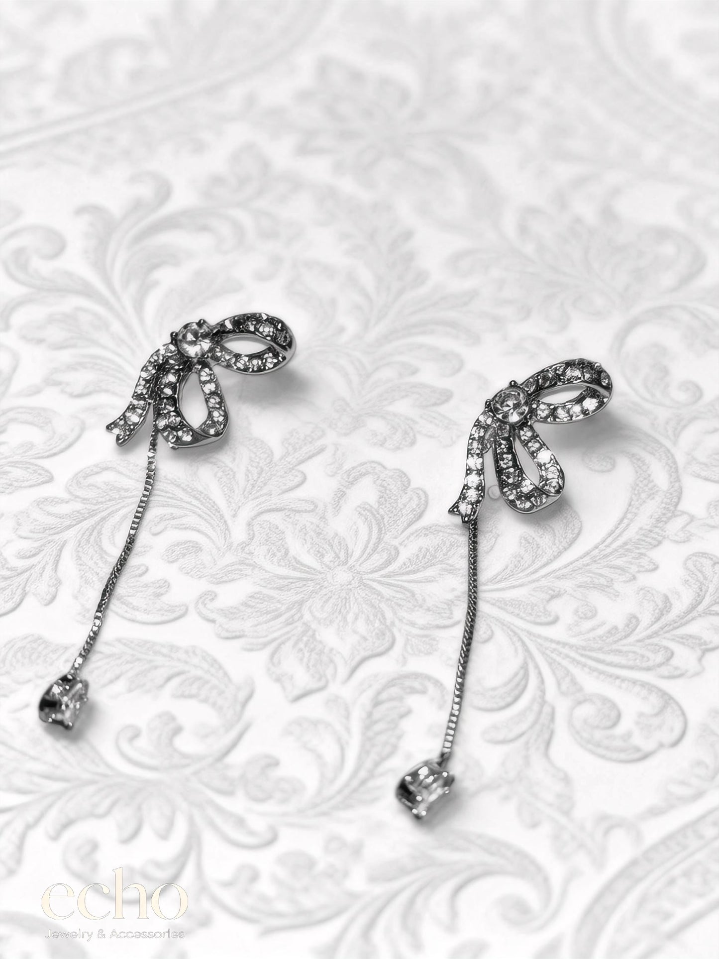Silver Tone CZ Crystal Pendant Dangle Earrings