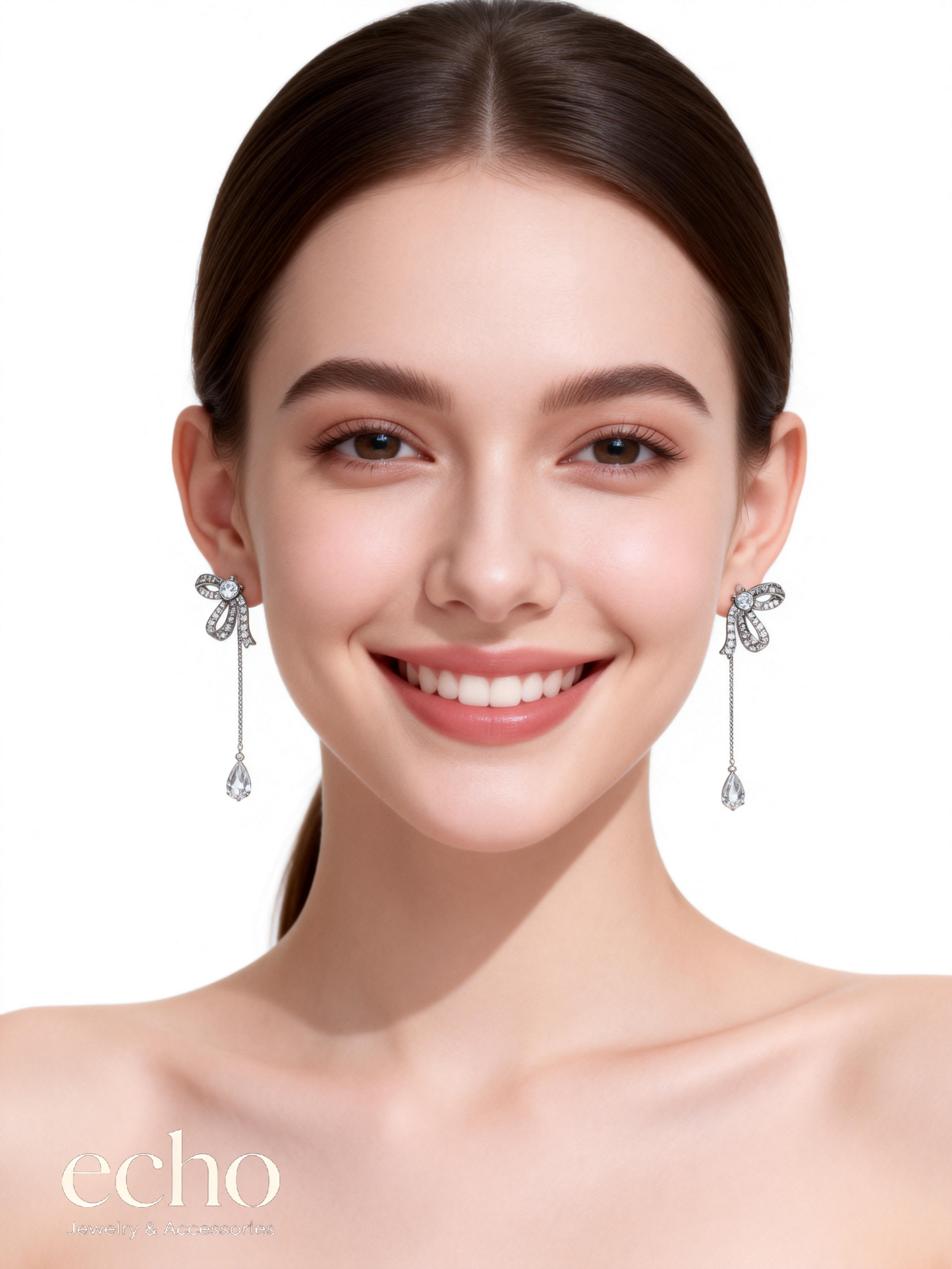 Silver Tone CZ Crystal Pendant Dangle Earrings