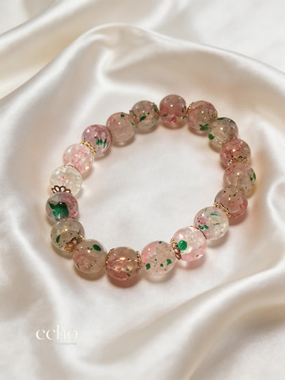 Sakura Agate Beaded Bracelet with Gold Spacers