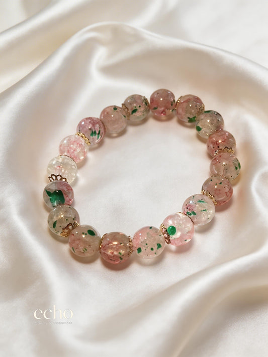 Sakura Agate Beaded Bracelet with Gold Spacers
