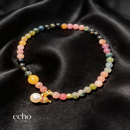 Rainbow Moonstone Pearl Lotus Bracelet