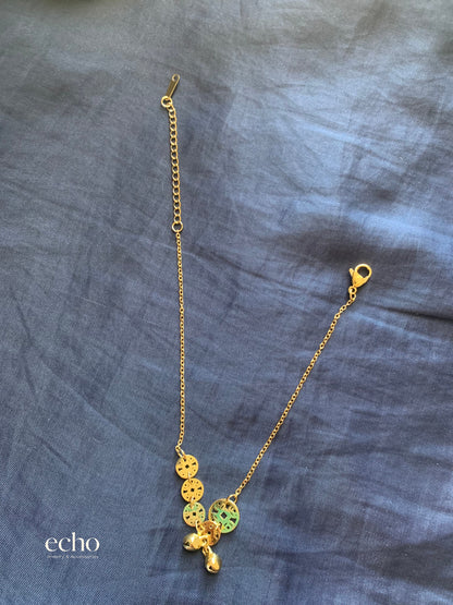 Gold Chinese Lucky Coin Anklet with Pendant • Traditional Oriental Style
