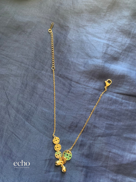 Gold Chinese Lucky Coin Anklet with Pendant • Traditional Oriental Style
