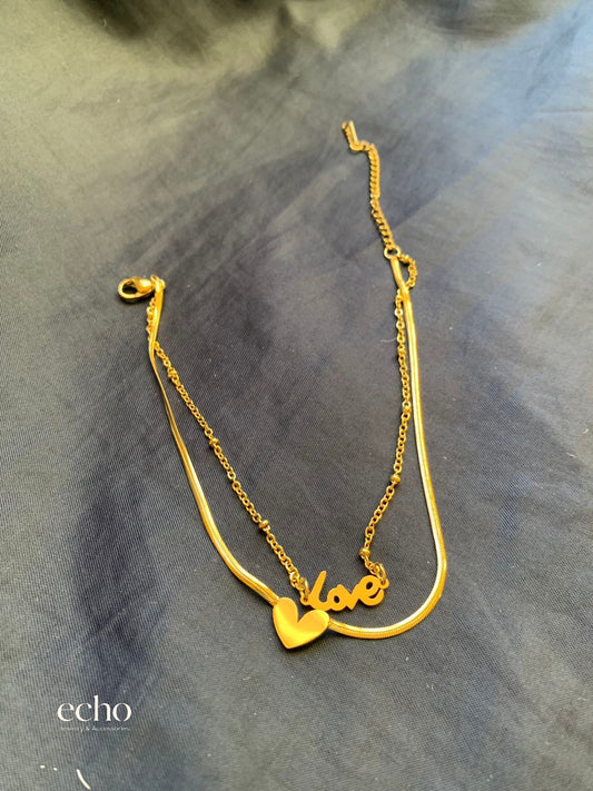 Unique Gold Heart with Love Script Anklet
