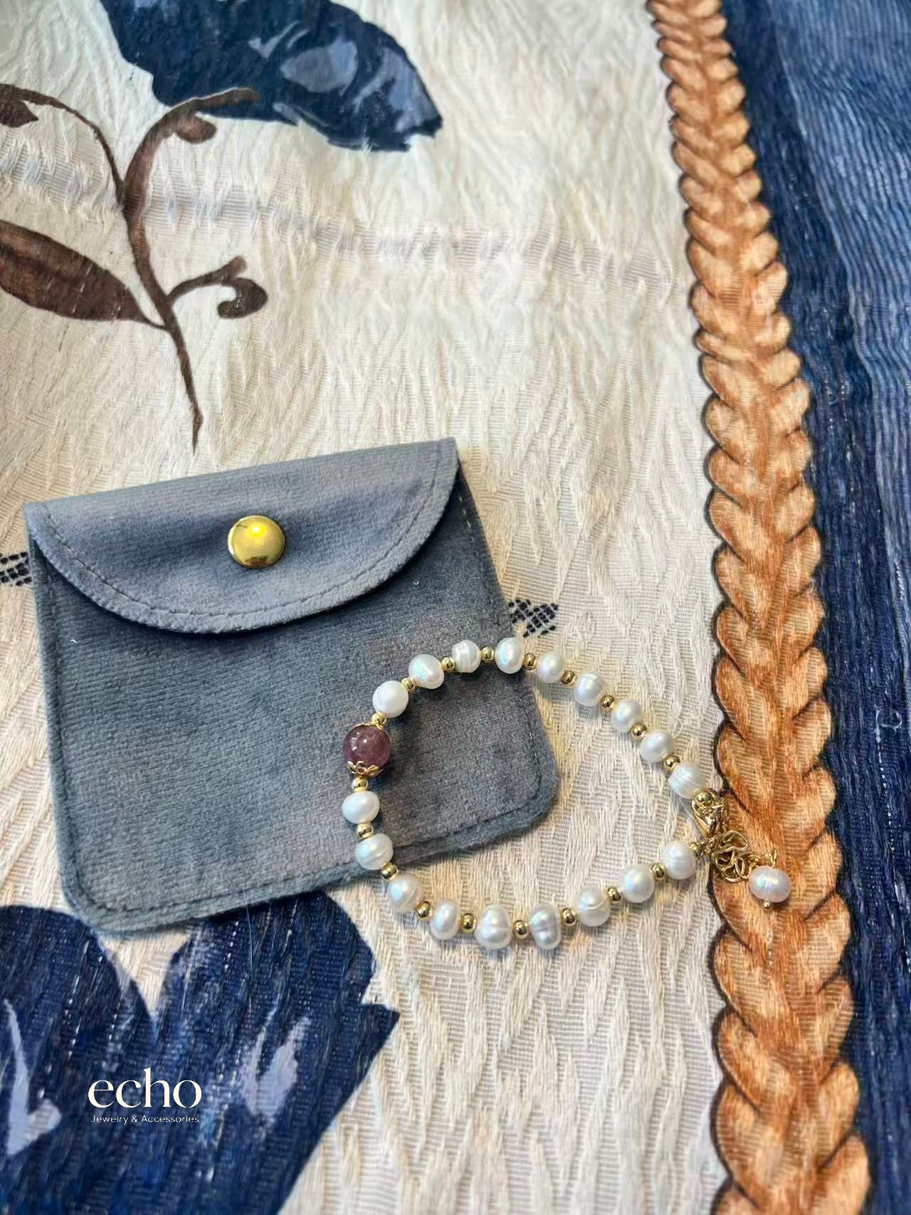 Pearl & Red Agate Beaded Bracelet